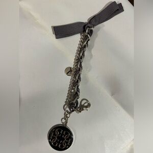 GUESS Silver Tone Chain Crystal Bracelet Tassel Logo Or Purse Charm